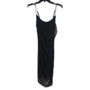Bebe Dress Womens Size Small S Black Ruched‎ Mesh Mini Dress